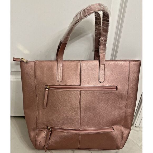 Joy Mangano Elite Travel Collection Leather Rose‎ Pink Tote & RFID Wallet Work - Picture 2 of 16